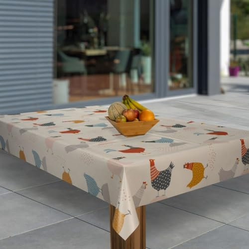 laro Wachstuch-Tischdecke Abwaschbar Garten-Tischdecke Wachstischdecke PVC Plastik-Tischdecken Eckig Meterware Wasserabweisend Abwischbar, Muster:Hühnerparty Bunt, Größe:85x85