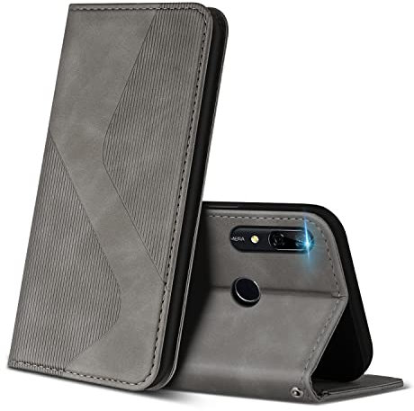ZONNAVI Hülle für Huawei P Smart Z, PU Leder Handyhülle mit Kartenfächer und Standfunktion, Lederhülle Flip Wallet Case Schutzhülle für Huawei P Smart Z (Grau)