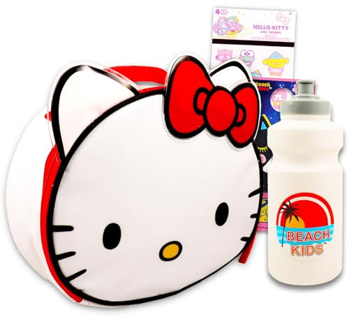 Hello Kitty Juego de lonchera para ni as, paquete con lonchera Hello Kitty para ni as, calcoman as de Hello Kitty y llavero, m s | Bolsa de almuerzo Hello Kitty