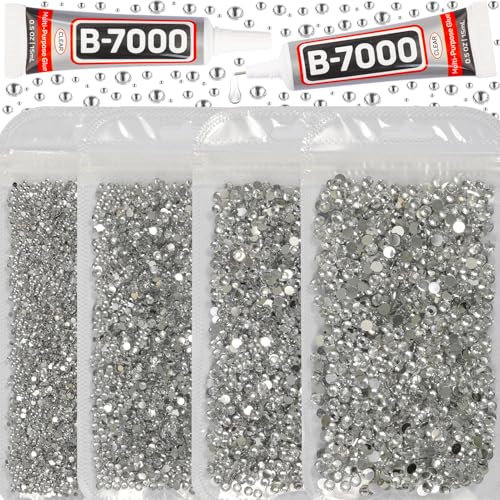 b7000 Glue Clear for 30200Pcs Silver Clear Rhinestones Flatback for Crafts Clothing Clothes Shoes Fabric Crafting DIY Decor, Flat Back Crystals Diamonds Gems Bulk Bedazzer Kit with Rhinestones 2-5mm