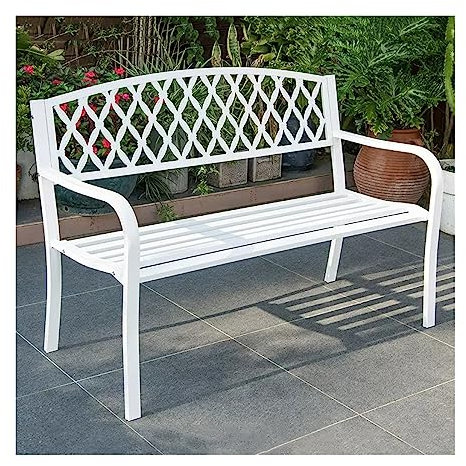 Garten Bänke Terrassenbank for den Außenbereich mit Netzrückenlehne und Armlehne, langlebige Vintage-Gartenbank aus Metall, dekorative Sitzgelegenheit for 2 Personen – Verandamöbel Outdoor Bänke ( Col