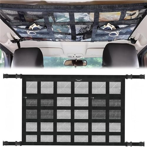 Red Almacenamiento para Techo de Coche, 90 x 65cm Bolsillo de Red de Carga Redes de Almacenaje para Coche, Coche Techo Carga Organizador Bolsa para SUV Jeep Furgoneta Camper