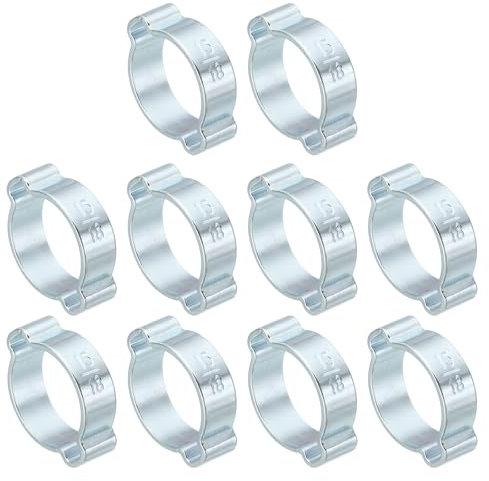 PATIKIL 30 Pack 15-18mm Double Ear Hose Clamp, Galvanized Steel Crimp Rings for Tubing Pipe Fitting Connections, Silver Tone