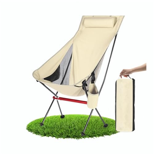 OKYUK Foldable Camping Chair High-Backed Chair with 2 Storage Bags and Carry Bag, Suitable for Outdoor Travel, Beach Chair, Hiking and Fishing for Adults (Wide Beige)