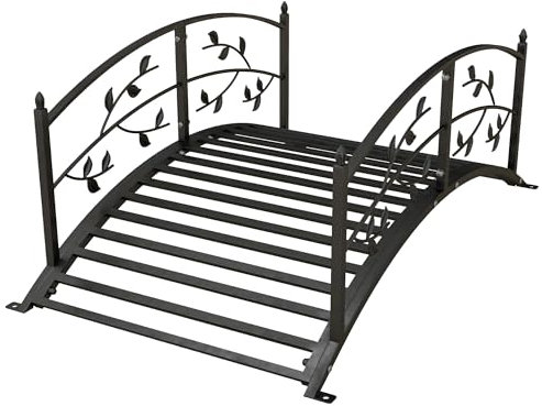 Outsunny Pont de Jardin - Pont de Bassin - décoration du Jardin dim. 119L x 67l x 47H cm avec Balustrade Motif de Vigne Acier Noir
