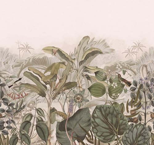 Rasch Tapete 543698 - Fototapete auf Vlies mit Blättern, Blüten und Vögeln in Grün und Beige aus der Kollektion Curiosity - 2,65 m x 2,65 m (LxB)