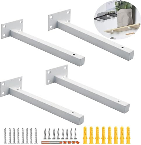 4 Pack Multi-Sized Heavy Duty Shelf Brackets, Steel Thickened Floating Shelf Supports with Hardware for Wall Shelves, 110lbs Load Capacity (White, 12-inch)