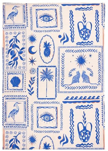 furn. Frieze Rug – Indoor/Outdoor Greek Island Inspired Abstract Washable Weather Resistant Flatweave Rug (Blue - 120x170cm)