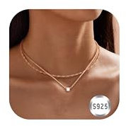 LOLIAS 2 Stück Layering Halskette Damen Rosegold Wasserfest Mit CZ Münze Anhänger - Kette Schmuck