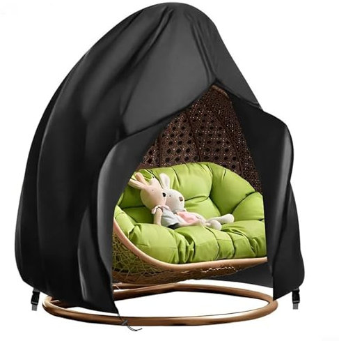 Waterproof Egg Chair Cover 230x200cm for Double Hanging Swing Rattan Outdoor Furniture Protector Dust-Proof All-Season Black Grey With Storage Bag(Black)