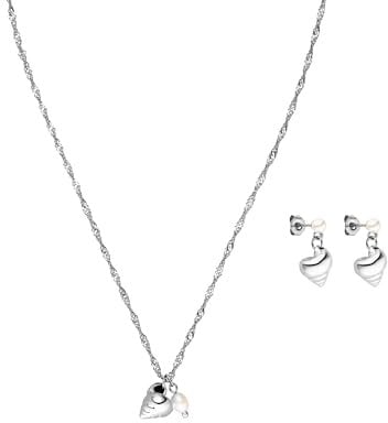 Purelei® Seashore Schmuck-Set – Vergoldete Kette & Ohrringe mit Süßwasserperlen & Muschelanhängern, maritim inspiriert, elegantes Design (Silver)