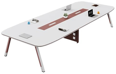 JIAOCKJIAO Besprechungstisch, Weißer Konferenztisch, Ovaler Computertisch, Zeitgenössischer Bürotisch mit Einfädelbox, Lange Besprechungstisch für 8-10 Personen(240x120cm)