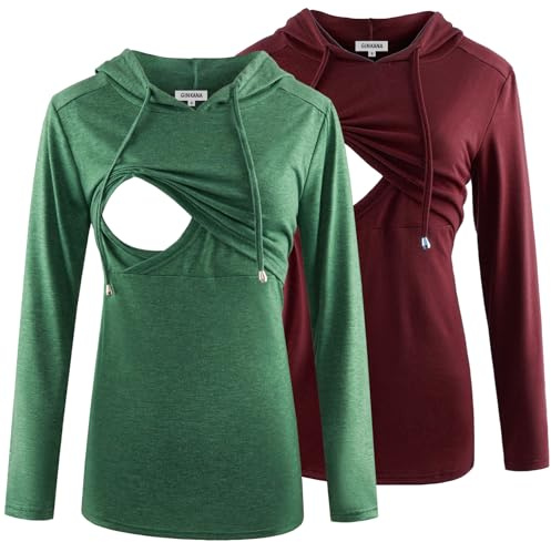 GINKANA Damen Still-Kapuzenpullover, Sweatshirt, Langarm, Stillen, Umstands-Top, Freizeitkleidung