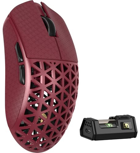 MAMBASNAKE M5 Ultra Carbon Fiber 8000Hz Wireless Gaming Mouse with Up to 42000 DPI, PAW3950 MAX Sensor, 39g Ultra-Lightweight, Nordic 52840 Chip, 2.4GHz Wireless/BT/Wired, for PC/Xbox/PS/Mac - Red B