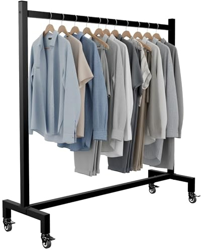 CLP Kleiderständer rollbar Gisborne mit Stahl-Gummirädern, schmaler Garderobenständer für Flur, Schlafzimmer, Ankleide und Boutique, mobil Farbe schwarz Größe 120x38x120