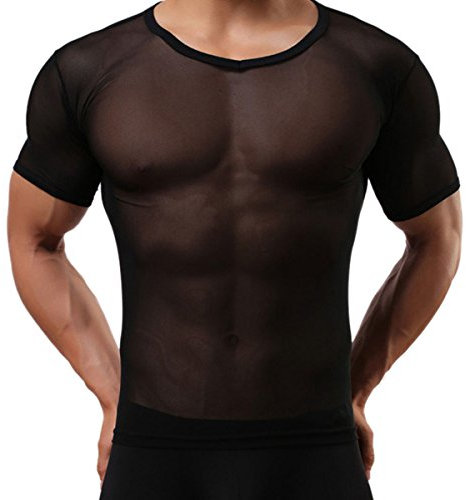 Panegy Herren Sexy Transparent T Shirt Glatt Gaze Slim Fit Tops Unterwäsche Reizwäsche Herstellergröße XL/EU L Schwarz