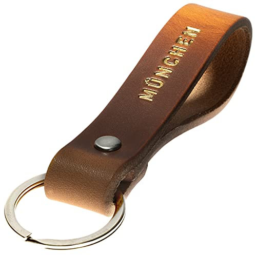 ELBERCRAFT® Schlüsselanhänger Leder München in gold geprägt das kleine Geschenk zum Geburtstag für deinen Lieblingsmenschen Frauen oder Männer Souvenir