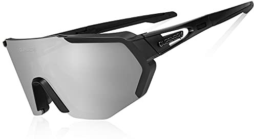 Queshark Fahrradbrille,TR90 Unbreakable Frame Polarisierte Sport Sonnenbrille,Fahrradbrille für Männer Frauen mit 3 Wechselobjektiven,zum Fahren Angeln Glof Baseball Laufen
