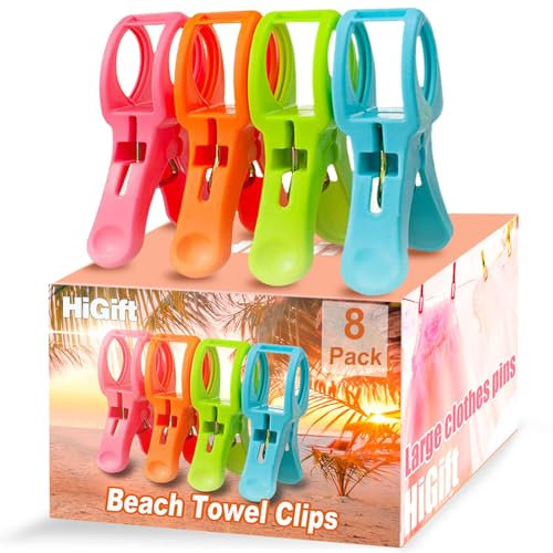 HiGift Strandtuchklammern für Strandkörbe, Kreuzfahrtstühle, Jumbo-Größe, Lounge in Hellen Farben, verhindert Wegfliegen von Handtüchern.