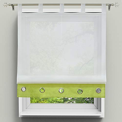 HongYa Raffrollo Voile Bändchenrollo Transparenter Vorhang Raffgardine mit Schlaufen H/B 155/140 cm Grün
