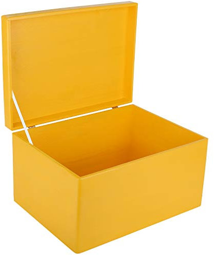 Creative Deco XXL Gelb Große Holzkiste mit Deckel | 40x30x24 cm (+/-1cm) | Holztruhe Erinnerungsbox Baby Holzbox mit Deckel Kasten | Für Dokumente, Spielzeuge, Werkzeuge | ROH, UNGESCHLIFFEN