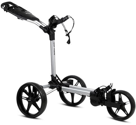 tour made RT-160 Flatfold 3-Rad Push Golftrolley klappbar I Zuladung bis 25kg - starker Alu-Rahmen I Deutsche Markenqualität I viel Zubehör inklusive (Silver-Black)
