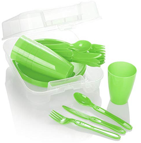 COM-FOUR® Ensemble de Pique-Nique 31 pièces - Panier de Pique-Nique et Vaisselle pour 6 Personnes - étui de Pique-Nique (Vert)