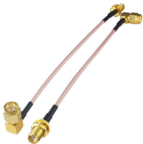 Boobrie 2PCS Cable SMA Macho Hembra 15cm Cable de Antena WiFi RG316 Cable SMA Macho a SMA Hembra Cable de Conector SMA Macho de 90 Grados Conector SMA Hembra de Mamparo para Antena Móvil/Antena WiFi