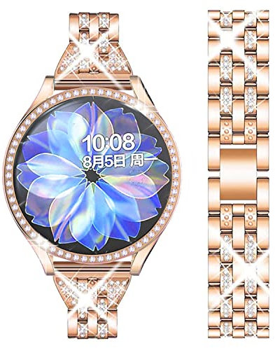 DEALELE Armband Kompatibel mit Samsung Galaxy Watch Active 2 40mm / 44mm, Schlankes Bling Diamant Legiertes Metall Uhrenarmband mit Schutzhülle Ersatz für Herren Damen (40mm, Roségold)