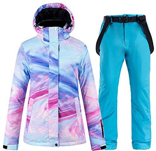 JW-YZWJ Damen Ski Jacken und Hosen, Damen-Ski-Winter-Bekleidung, Snowboard-Anzüge, Winddicht, wasserdicht und atmungsaktiv, Winter Outdoor Bergsteigen Bekleidung,A,S