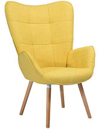 MEUBLE COSY Sessel Relaxsessel Lehnstühle Polstersessel Einzelsofa mit Holzbein Ohrensessel für Wohnzimmer Schlafzimmer Büro Vanity, Stoff, Gelb