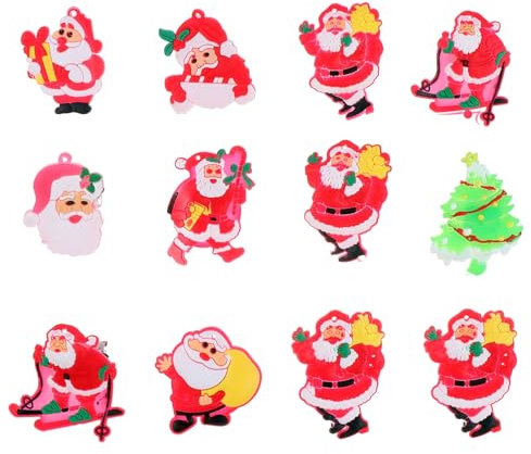 Uonlytech 12 Stücke LED Brosche Weihnachten Weihnachtsmann Beleuchtete Anstecknadel Blinkende Anstecker Abzeichen Party Schmuck Gastgeschenk Mitgebsel Zufällige Muster