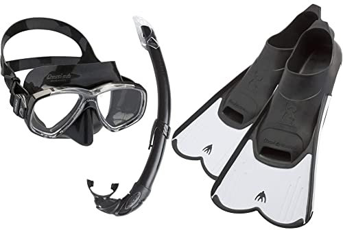 Cressi Light Fins, Pinne Corte Leggere E Potenti per Nuoto/Snorkeling Adulti E Bambini Unisex, Bianco/Nero & Mare Combo, Set Maschera Sub Perla E Snorkel Mexico Unisex – Adulto, Nero