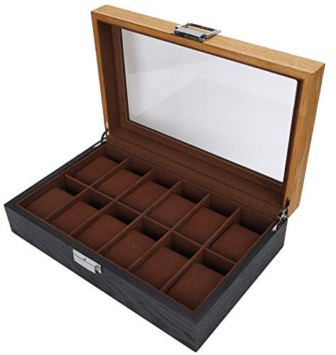 Scatola per orologi in legno a 2 colori, vetrina per orologi a 12 slot, organizer per orologi vintage, scatola porta orologi, per padre, fidanzato e marito
