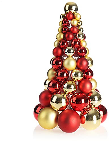 COM-FOUR® Künstlicher Weihnachtsbaum mit Christbaumkugeln - Geschmückter Tannenbaum für die Weihnachtsdekoration - Christbaum für die Deko zu Weihnachten (01 Stück - 30cm - goldfarben/rot)