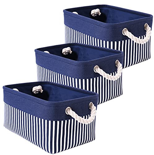 Mangata Aufbewahrungsbox,[3er Pack] Kleine Aufbewahrungskorb Stoff, Box für Spielzeug, Socken und andere kleine Gegenstände (Weiße Streifen, S)