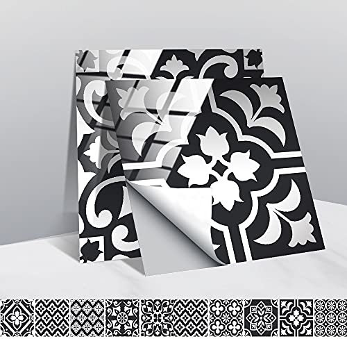 Hiseng 30 Pièces Stickers Muraux Autocollants pour Carrelage en Céramique et Marbre, Salle de Bains et Cuisine Sticker, Hiser Bohême Monaco Mosaïque Imperméables Décoration (Le Noir,20x20cm)