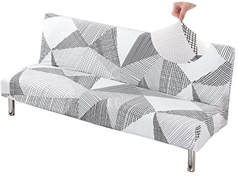 Jaotto Sofabezug Ohne Armlehne 2/3 Sitzer, Sofa Überwürfe Armlose Sofabettüberzug Elastische Stretch Spandex Waschbar, Sofaüberwurf Sofahusse für Clic Clac Klappcouch ohne Armlehnen,Weiße Linie