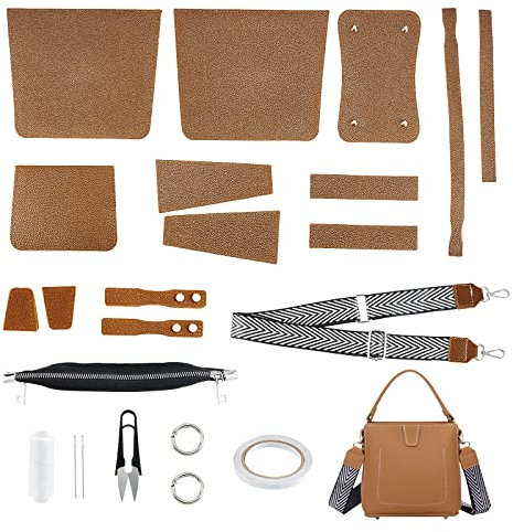WADORN 23 Stücke Diy Leder Handwerk Tasche Herstellung Werkzeug Kit, Stricken Häkeln Tasche Nähmaterial Handgefertigte Geldbörse Umhängetaschen alle Zubehörteile, 79~124x3.7x0.1 cm (Braun)