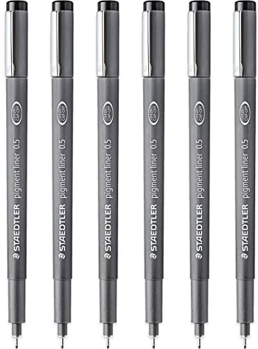 Staedtler 308 05-9 Pigmentliner-Fineliner, 0,5 mm Spitze, schwarze Tinte, 6 Stück