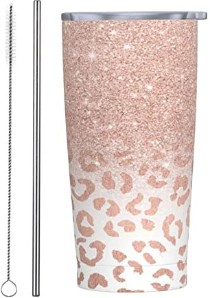ANGYANG Trendy Faux Rose Gold Glitter Ombre Leopard 20 Oz Vacuum Travel Mug Water Bottles Stainless Steel Tumbler Coffee Cup