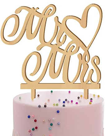 Cake Topper Hochzeit, Mr&Mrs Tortenstecker Holz Kuchendekoration Torten Topper Herz Hochzeitstorten Topper für Hochzeitstorten und Partytorten Geburtstag Jahrestag