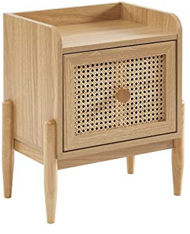 BAÏTA Table de Chevet Enfant Pablo Effet chêne et cannage rotin