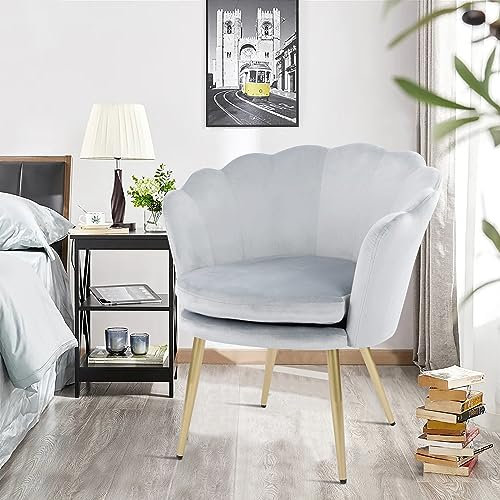 WOLMICS Schminktischstuhl aus Samt Bürostuhl 150KG für zu Hause,Ergonomischer Schreibtischstuhl für Homeoffice,Sessel Schlafzimmer mit Blütenblätter Rückenlehne Polster für Schlafzimmer/Wohnzimmer