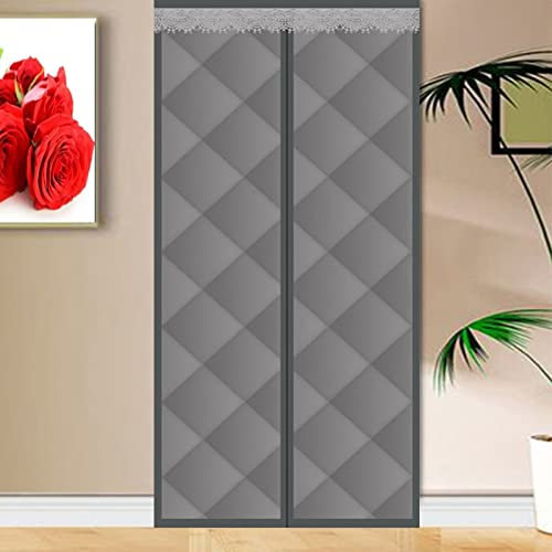 Rideau de porte magnétique thermique Rideau de Porte Épaississant d'hiver Isolant Phonique Anti Froid pour portes Isolation Seule pour portes de balcon Porte de salon extérieure 110x200cm Gris