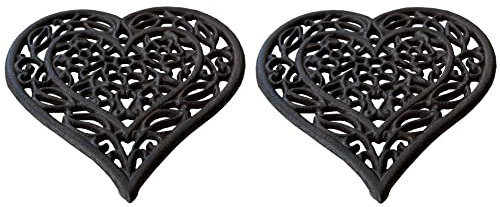 Selections Cast Iron Heart Shaped Trivet Hot Pot Pan Holder - Pack of 2