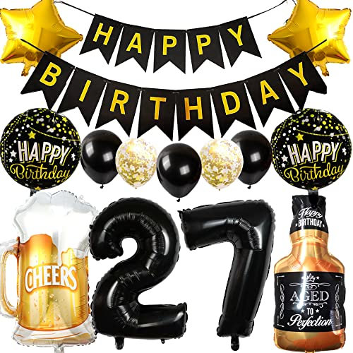 Ouceanwin Luftballon 27. Geburtstag Deko Männer Frauen, Ballons Geburtstagsdeko 27 Jahre Mann Frau, Folienballon Weinflasche Bier Deko Helium Ballon Whisky für 27 Jahre Geburtstag Party Deko