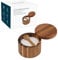 KITCHENDAO Acacia Wood Salt Cellar Bowl Box with Built-in Spoon, Elegant Kitchen Salt Container Holder with Swivel Magnetic Lid to Storage Pepper Spice Bath Salt Sea Salt, 6OZ