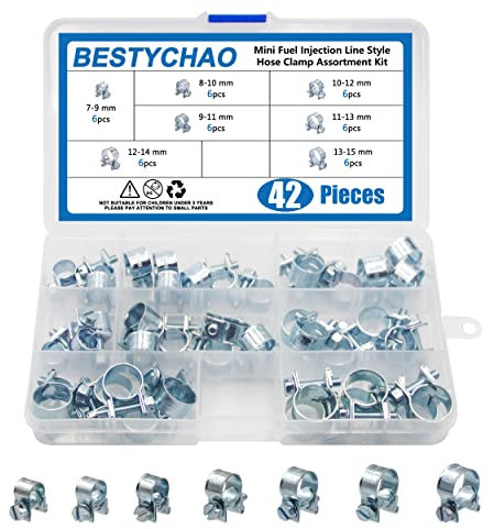 BESTYCHAO 42pcs 7 Größe Mini Kraftstoffeinspritzung Schlauchklemme verzinkt Mini Schlauchklemme (7-15mm)
