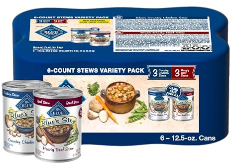 Blue Buffalo Blue's Stew Natural Wet Dog Food, Made with Natural Ingredients, Hearty Beef and Country Chicken Variety Pack, 12.5-oz Cans, 6 Count
